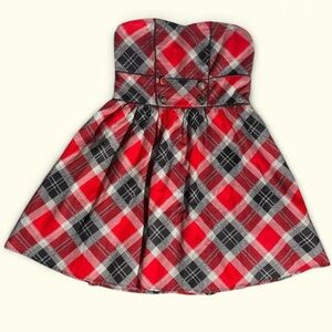 Charlotte Russe Red Plaid Strapless A Line Mini Dress Punk Mall Goth Cotton Sz M